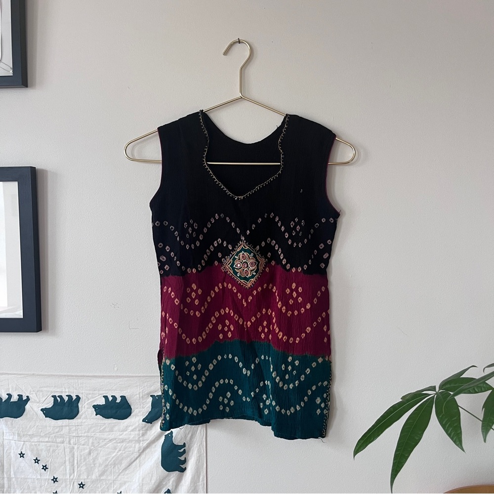 Bohemian Black, Red, and Green Sleeveless Top